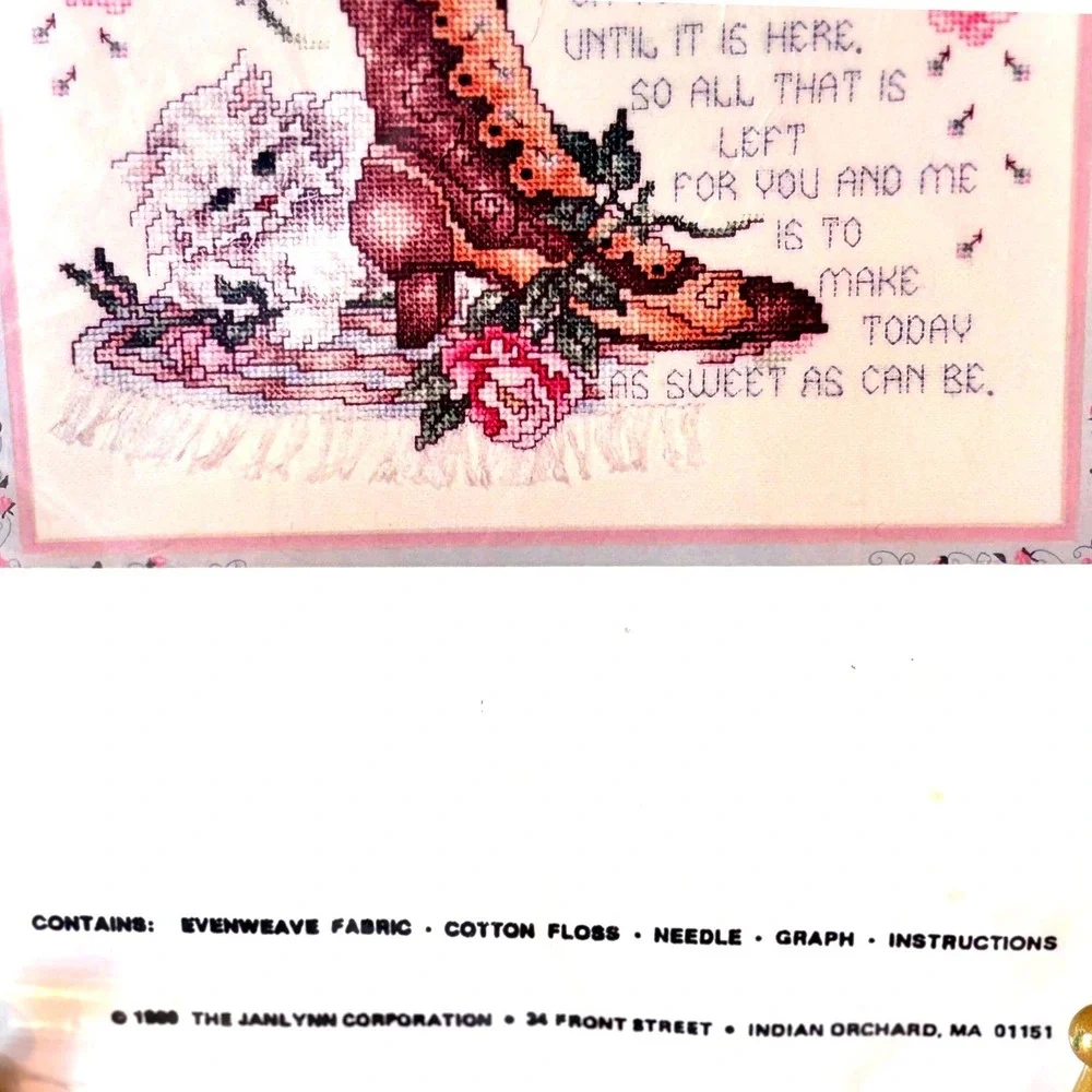 Janlynn Persian Kitten Victorian Shoe Sweet Poem Cross Stitch Kit Vtg 80s NEW